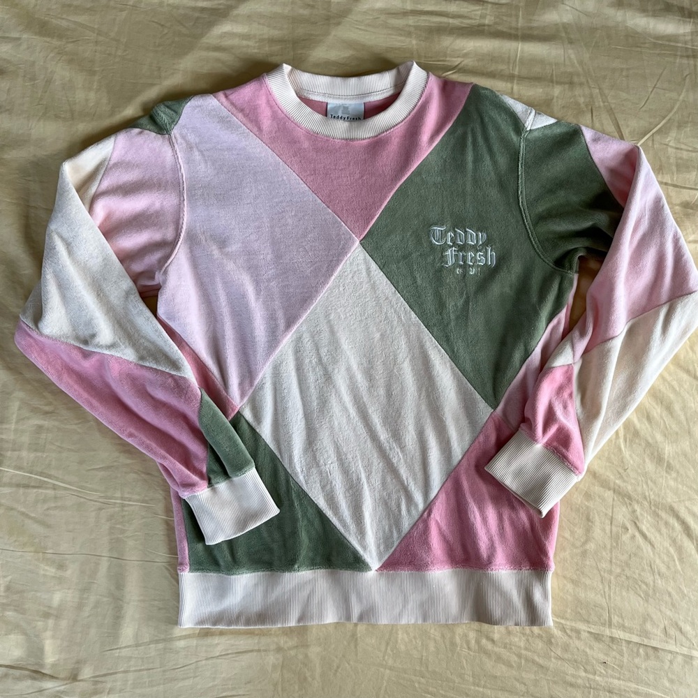 Teddy Fresh Unisex Diamond Patchwork Velour Crewneck - Picture 2 of 7